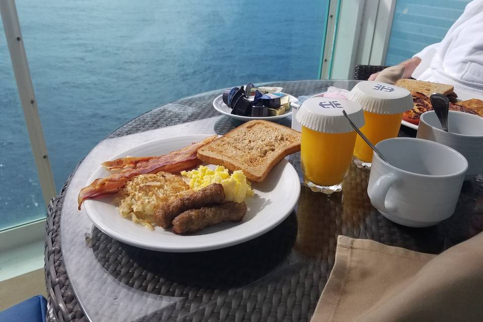 Imagine having a quiet breakfast with your love aboard your private balcony on a cruise.