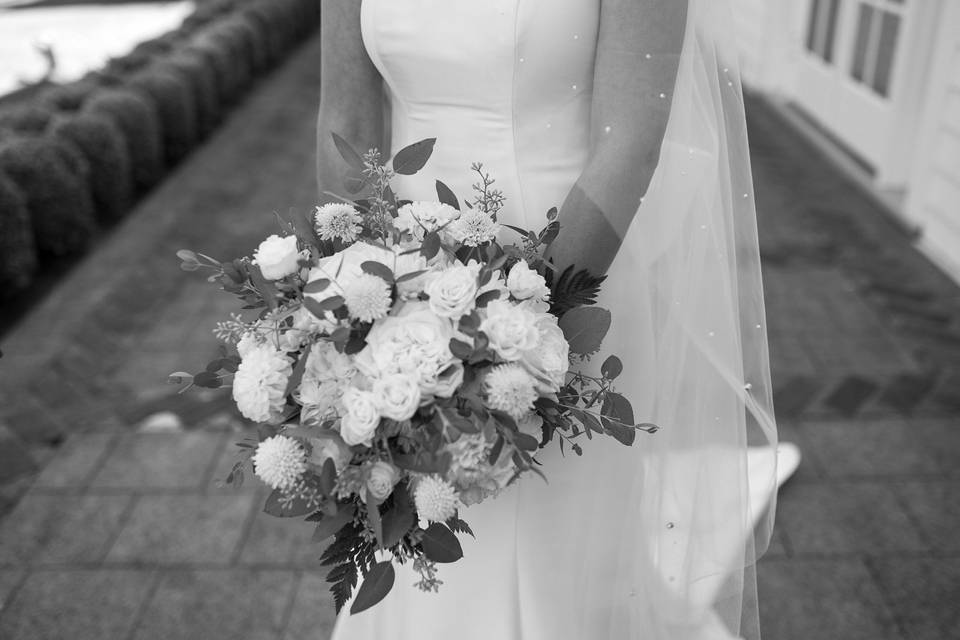 Black and white bridal details