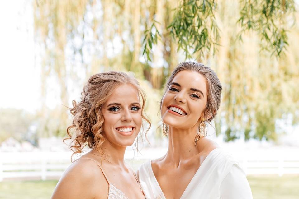 Bride and bridesmaid