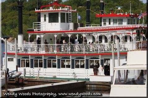 Wedding reception in Stillwater on the Anastasia riverboat following ceremony officiated by Judge Cass.