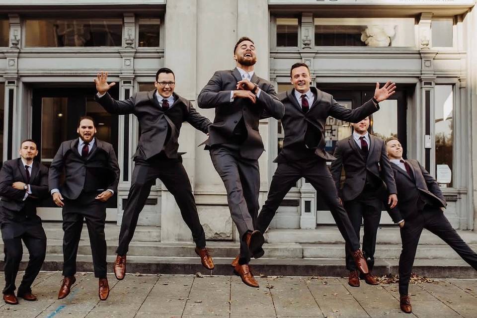 Groomsmen outside front door