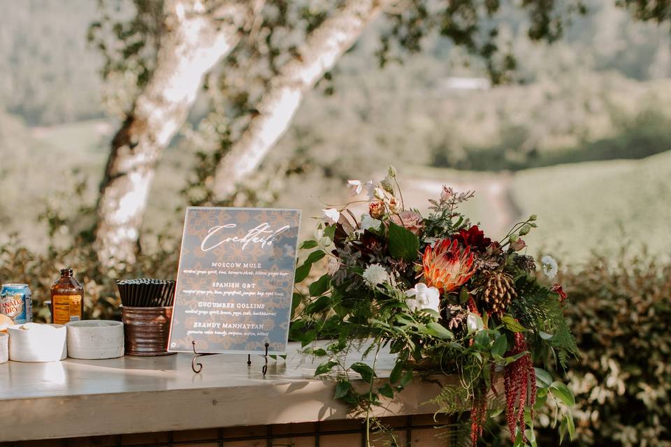 Lush moody bar floral display