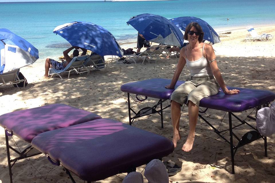 Ready for massage at our favorite west-end beach, not too far from the scenic Frederiksted cruise ship pier