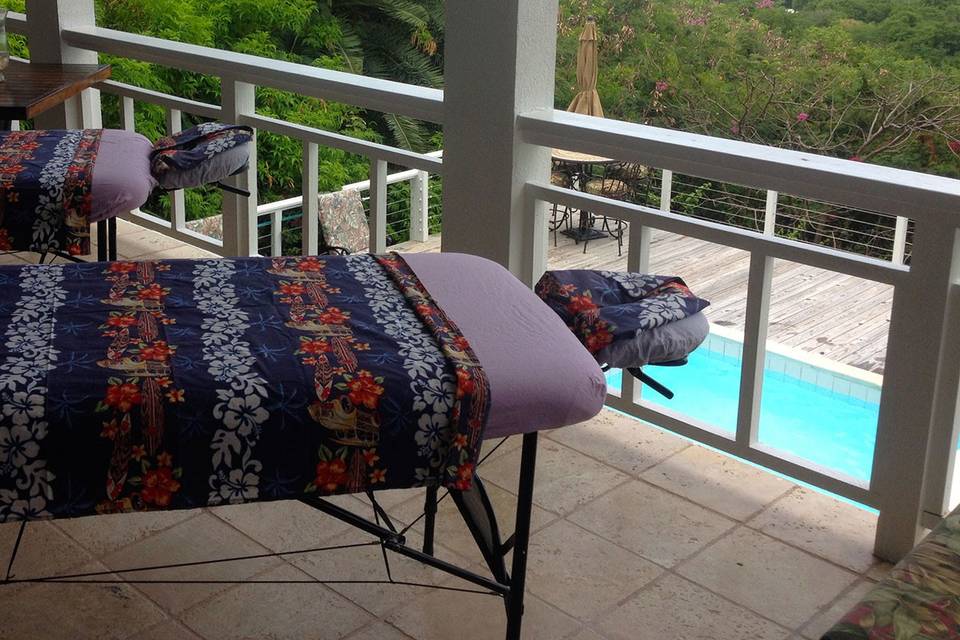 Romantic Couples Massage, upper deck, poolside at private villa