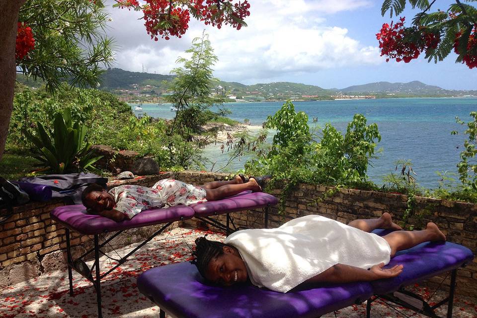 Massage for two on seaside private patio, Hotel on the Cay Cottage