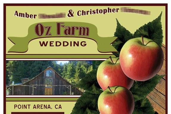 Custom wedding save-the-date design inspired by vintage fruit labels.