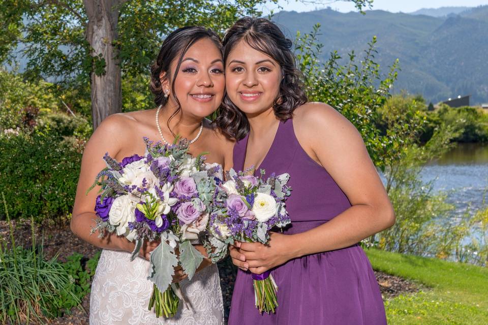 Purple bouquet and dress