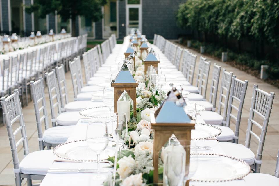 Long white table setup