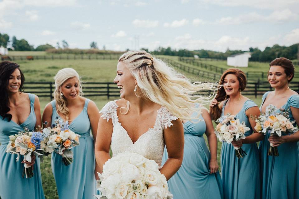 Happy bride and bridesmaids