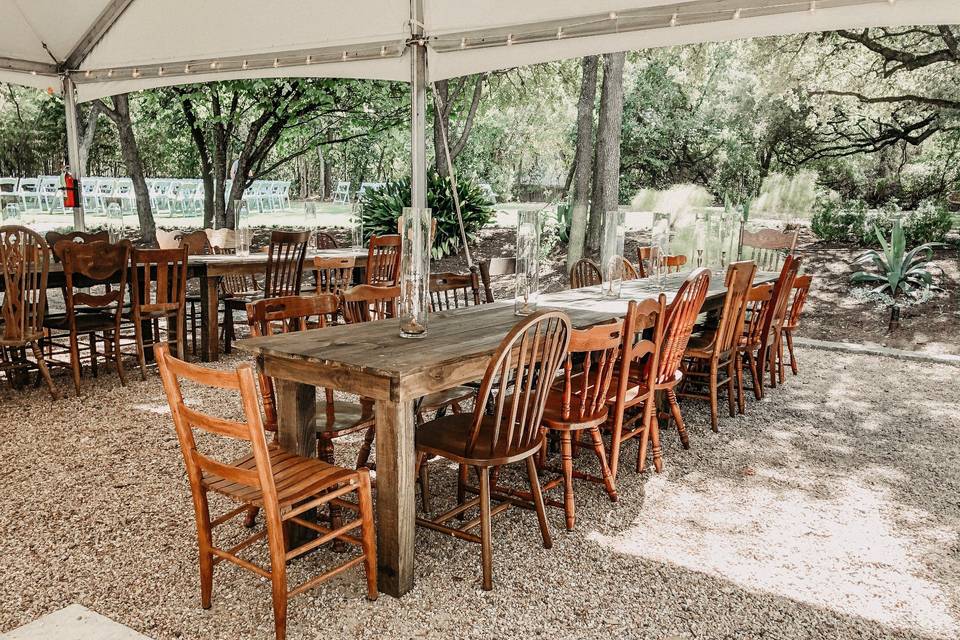 Mismatched chairs farm tables!