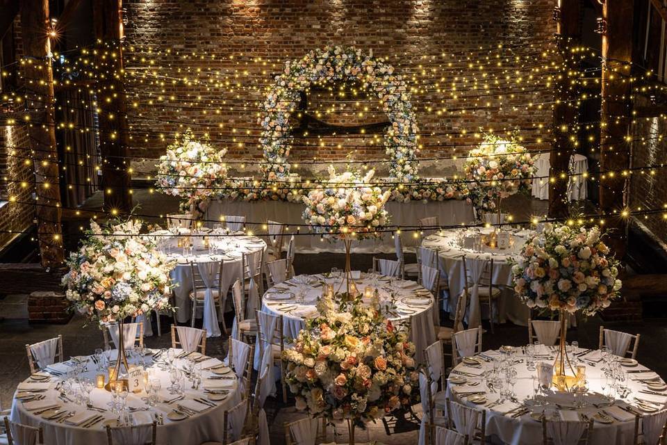 Indoor wedding venue decor.