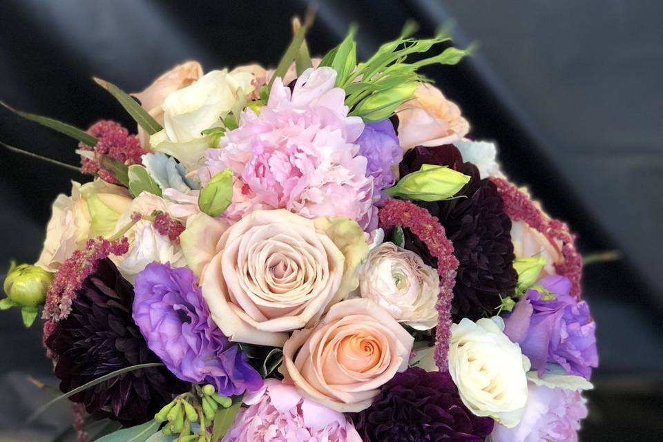 Purple, white, and peach bouquet