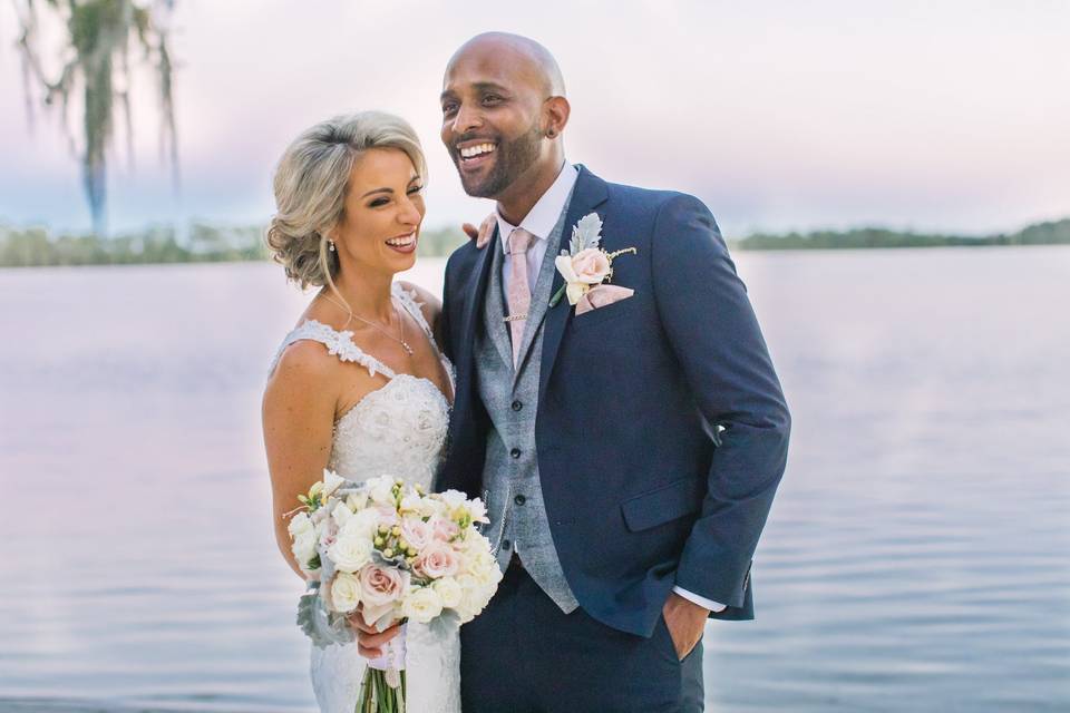 Waterfront wedding photo