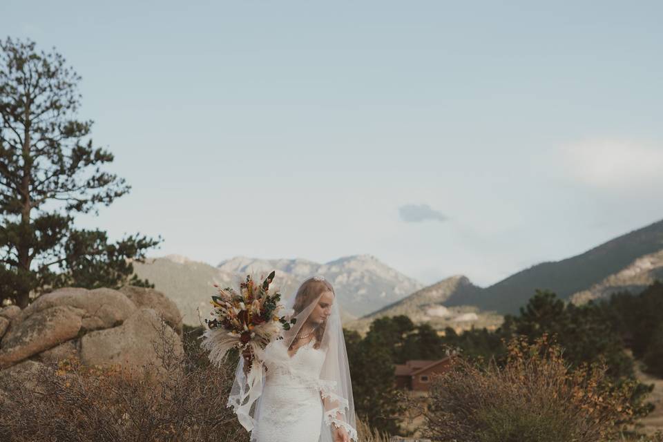 Fall mountaintop bride