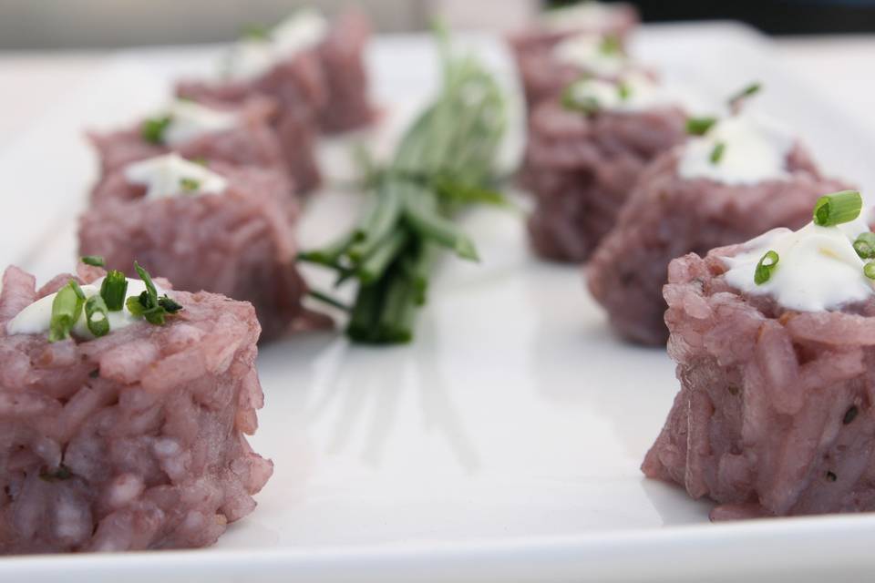 Pinot Noir Risotto with creme fraiche and chives