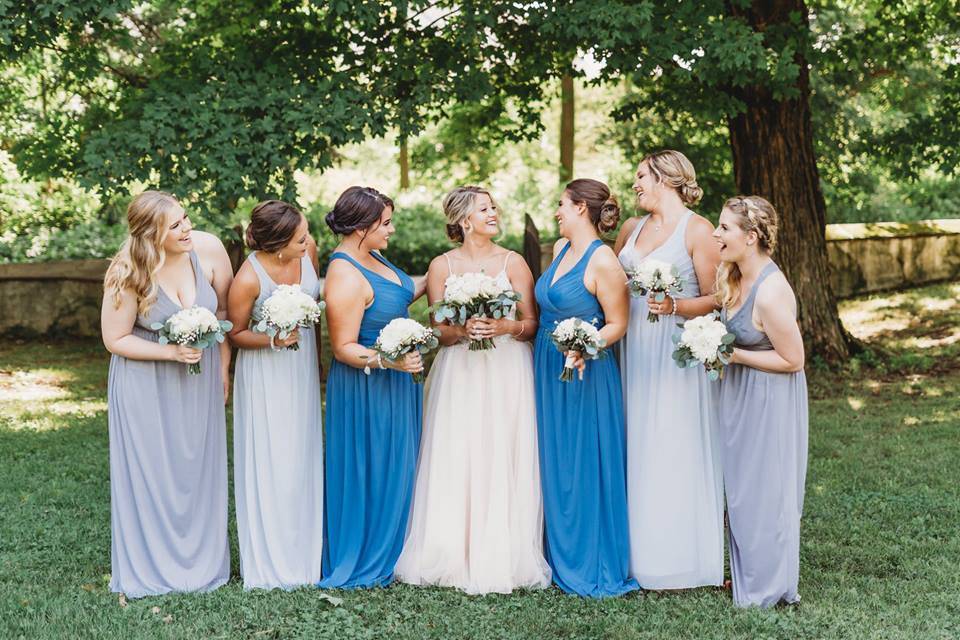 Bridesmaids outside