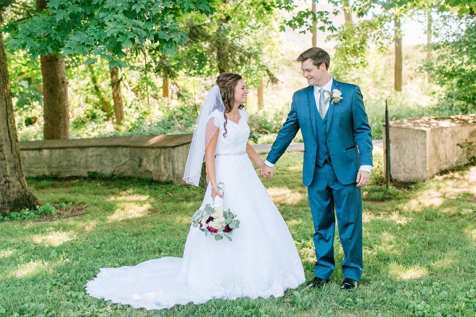 Newlyweds outside