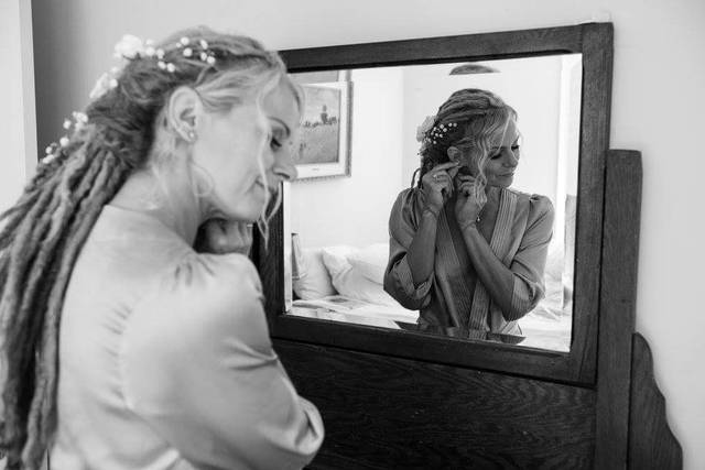 Hair and Makeup in Mirror