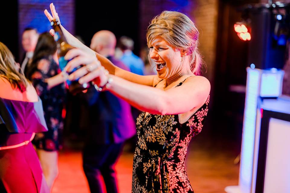 Reception guests dancing