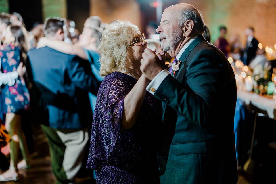 Reception guests dancing