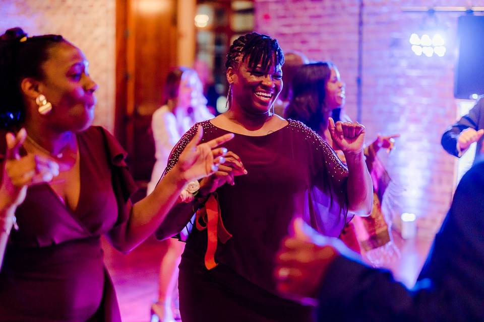 Reception guests dancing