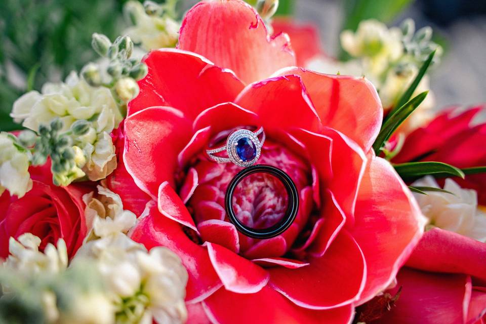 Rings in wedding flowers