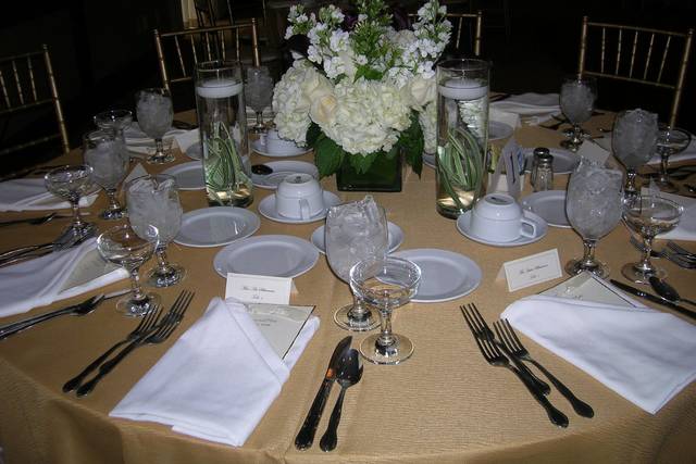 Table setup with flower centerpiece