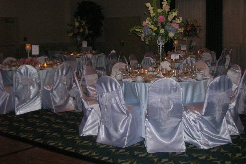 Table setup with flower centerpiece