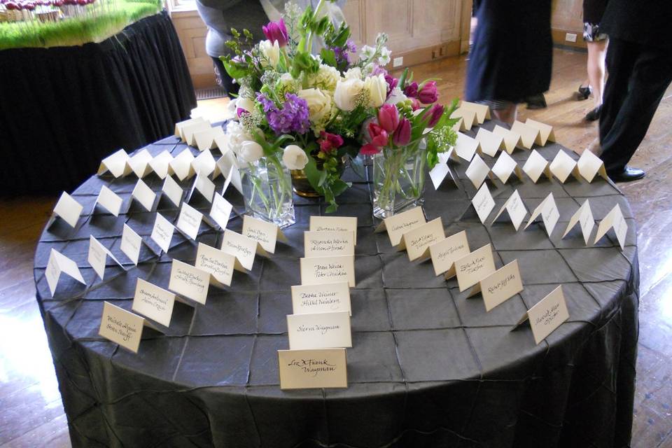 Table setup with flower centerpiece