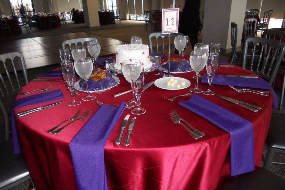 Table setup with flower centerpiece