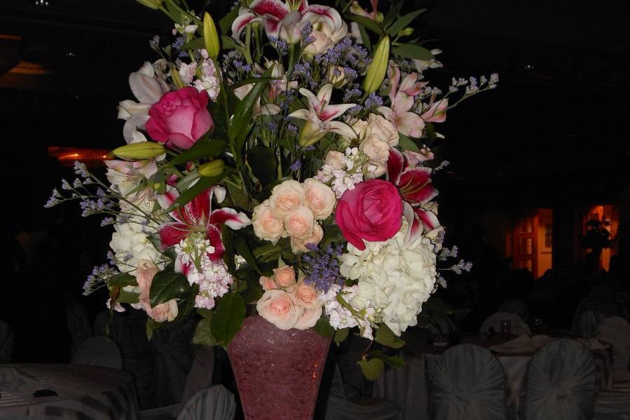 Table setup with flower centerpiece