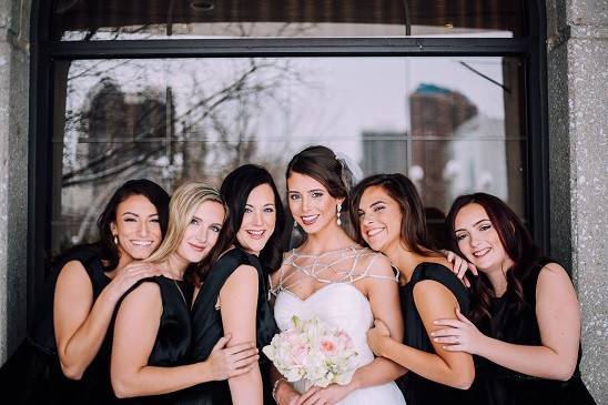 The bride with her bridesmaids