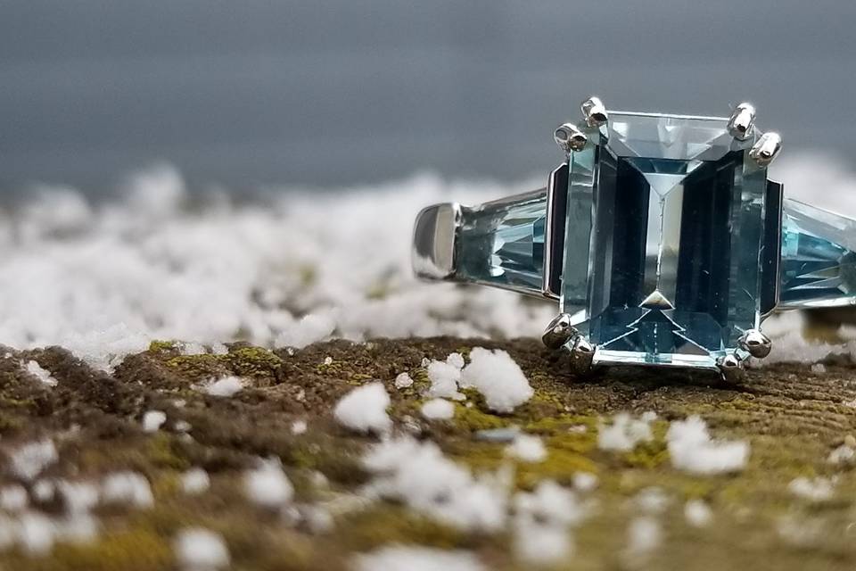 Custom Platinum 3 Stone Aqua