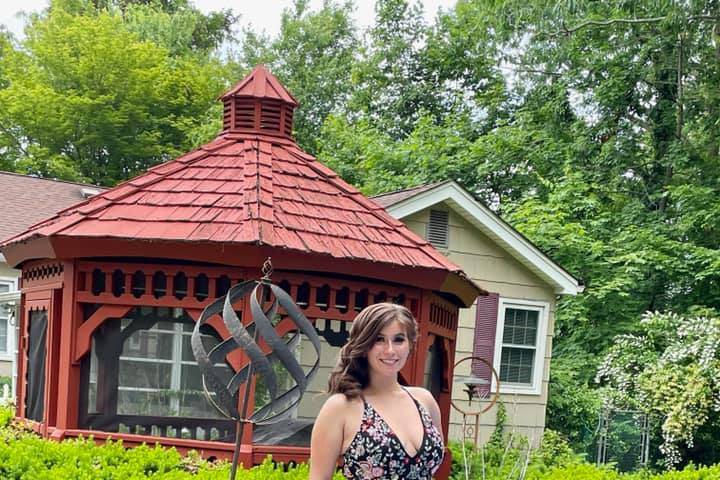 Prom dress by the pool