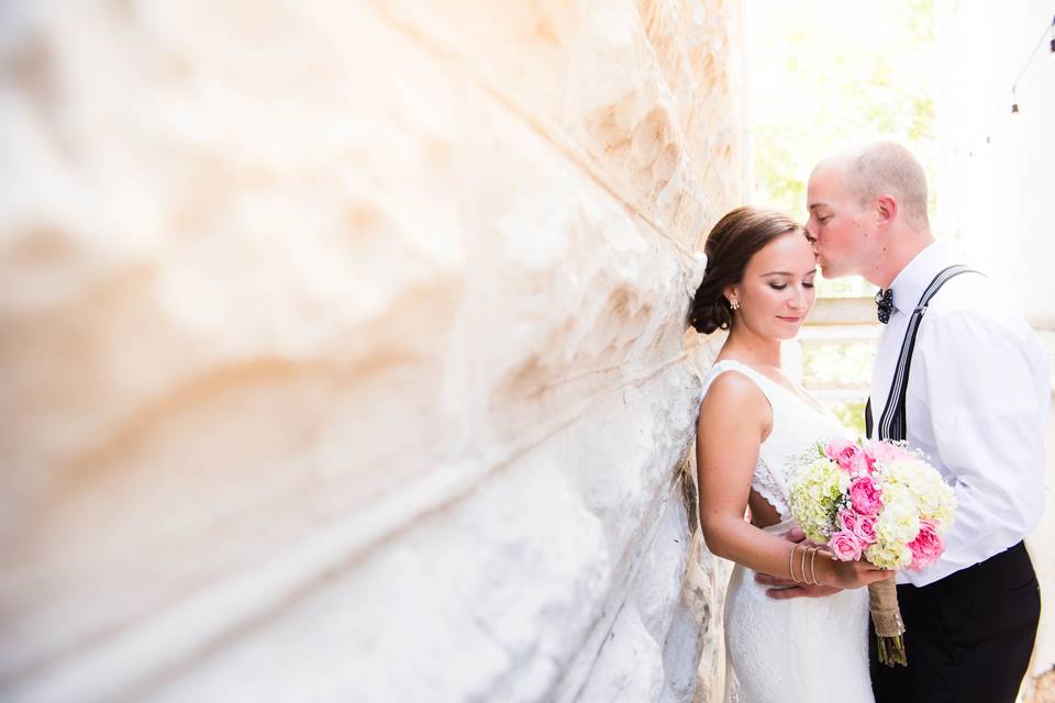 Bride walking down stairs