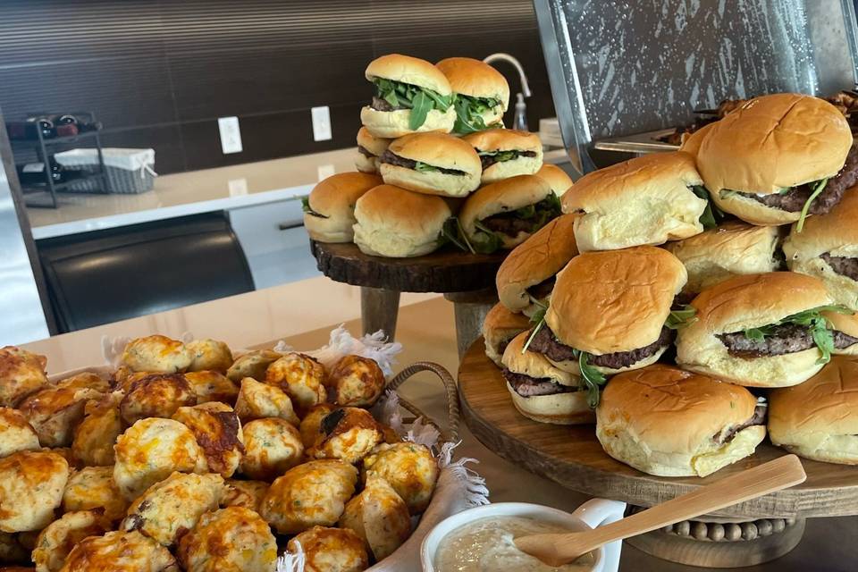 Sliders and Corn Fritters