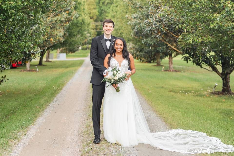 Bride and groom in front lane