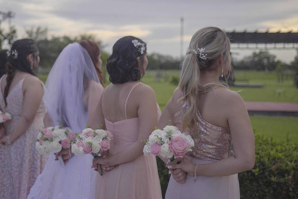 Bride with bridesmaids