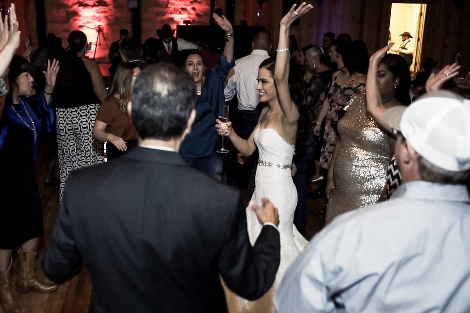 Groom and bride embrace