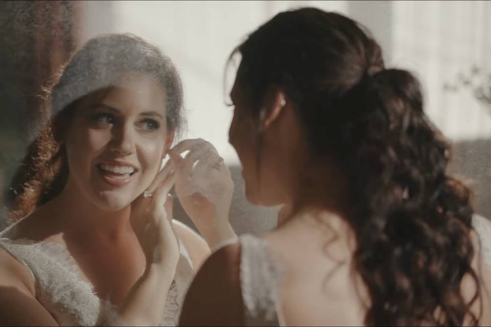 Bride looking in Mirror