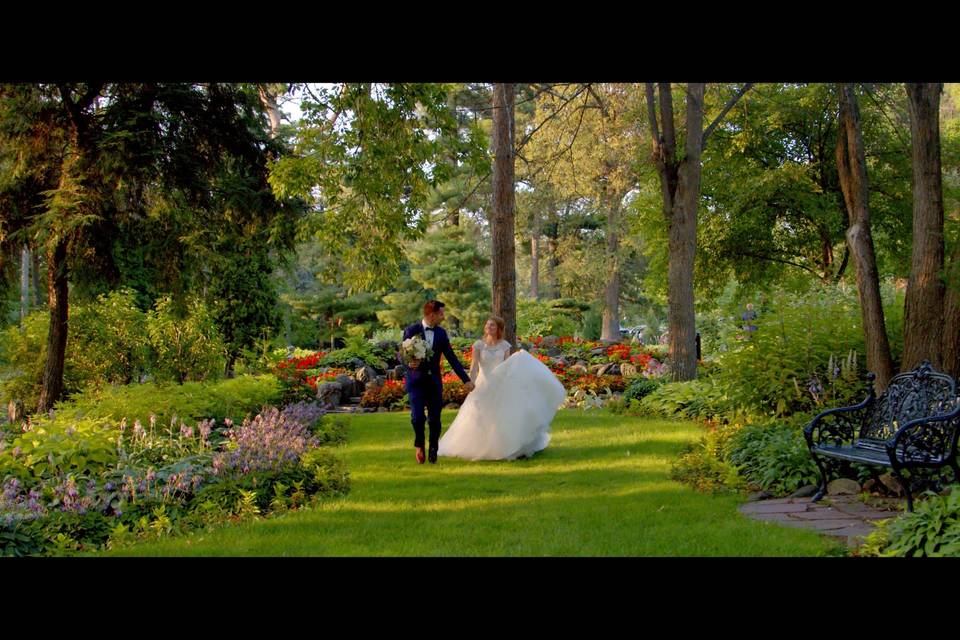 Couple running in park