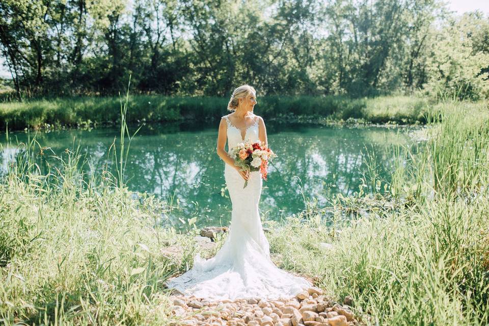 Bride by pond