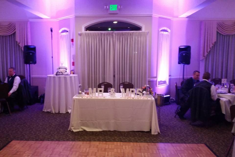 Purple uplighting for a romantic ambience