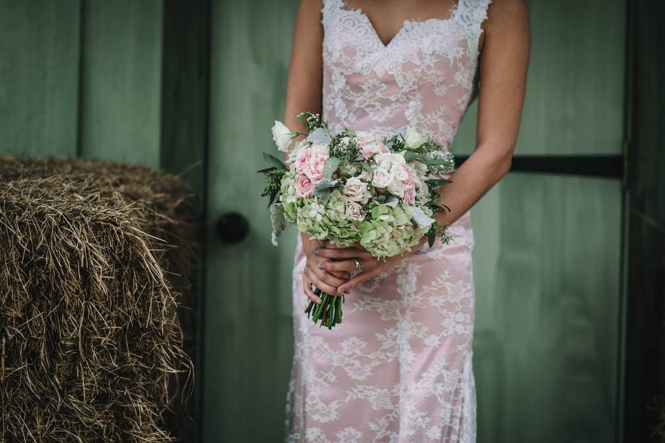 The bride holding her bouquet