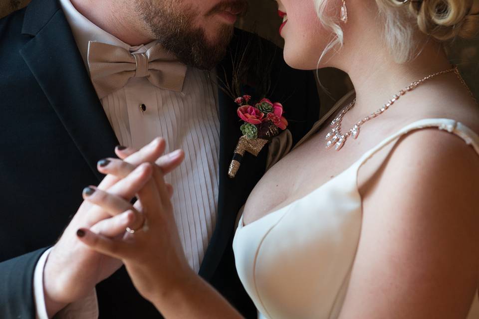 Intimate portrait of Bride & Groom at the Engine Room in August 2017.