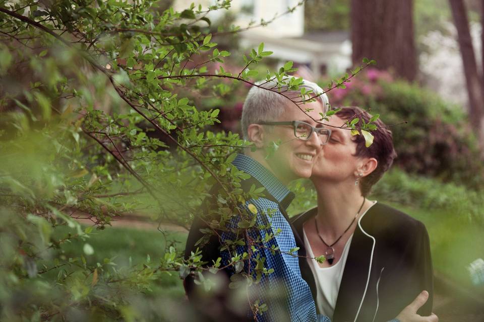 Creative portrait of the post-ceremony couple, showing newly wedded bliss at the The Wrecking Bar.