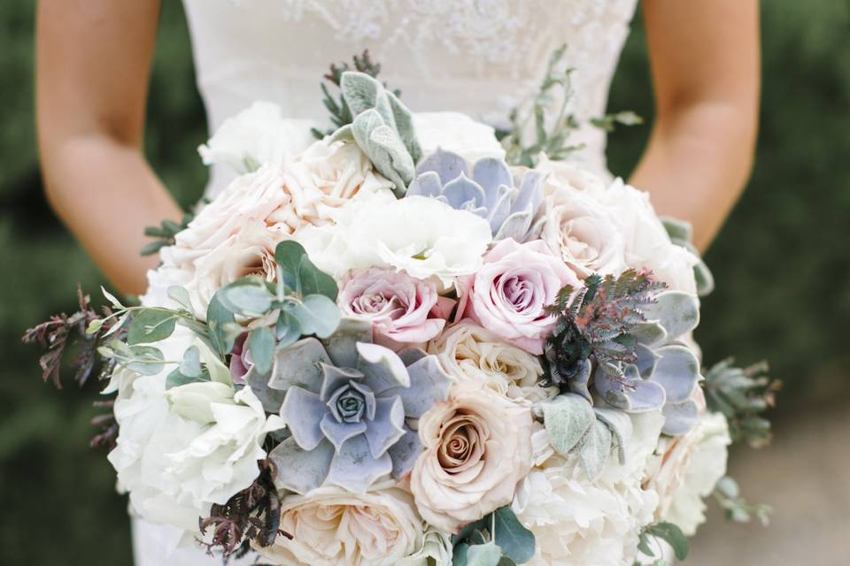 The bride holding her bouquet