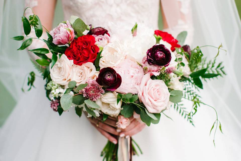 The bride holding her bouquet