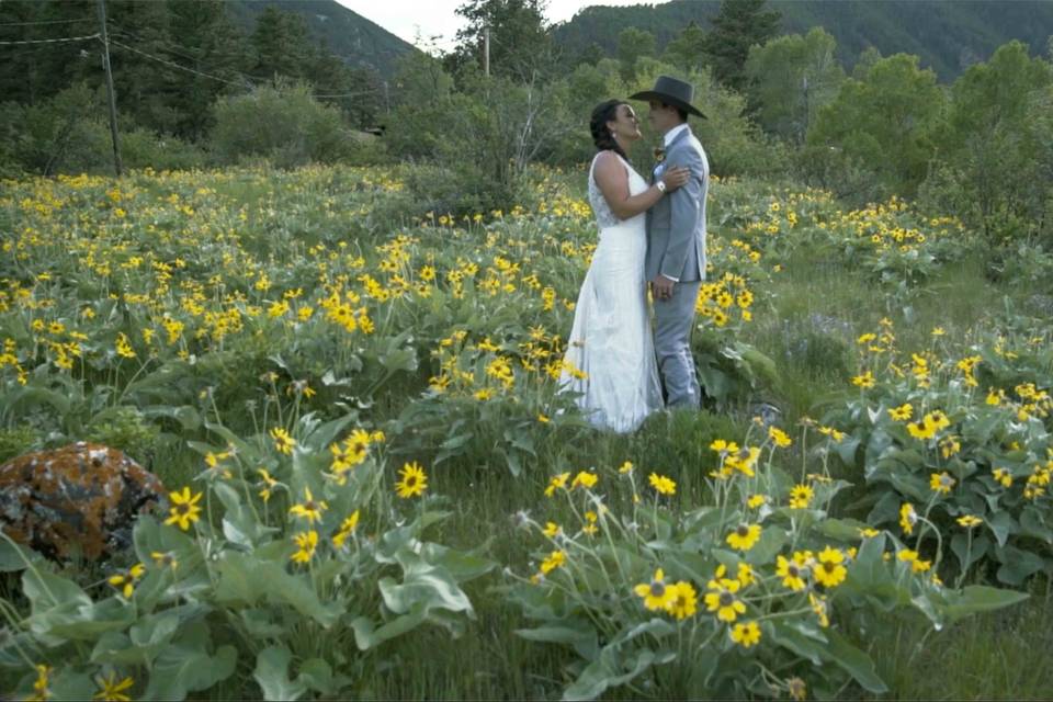 Alpine flowers and a bride