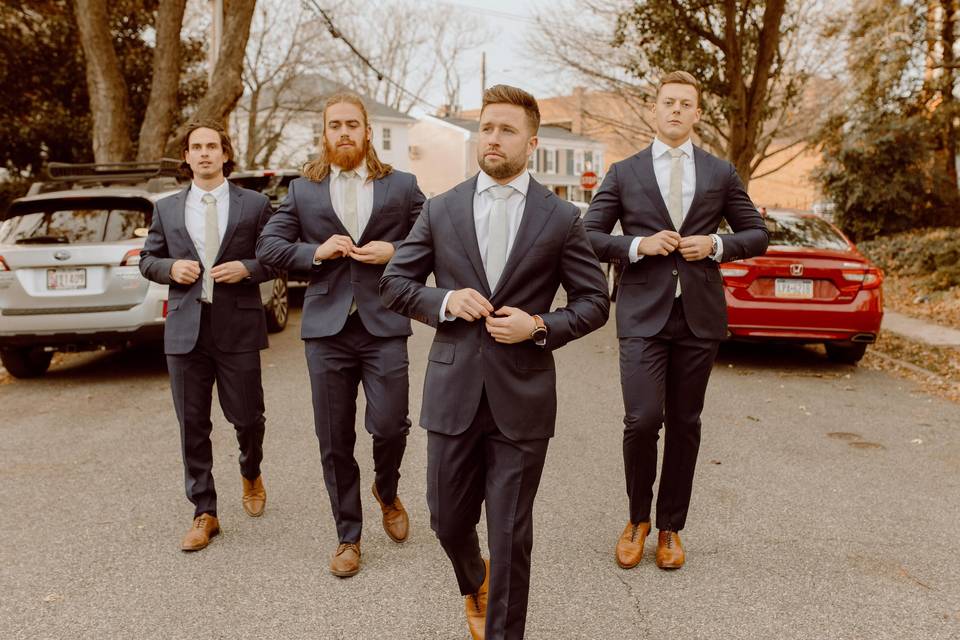 Groomsmen and groom